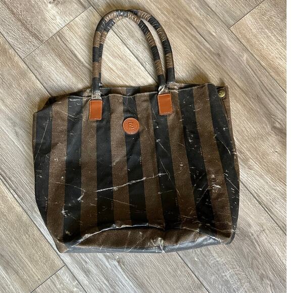 Vintage Fendi Pequin Stripe Small Tote - Picture 1 of 16